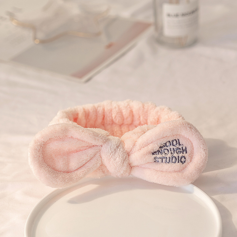 [Pequeño al por mayor] estilo coreano Super lindo bordado coral terciopelo arco yoga maquillaje cara lavado banda de pelo