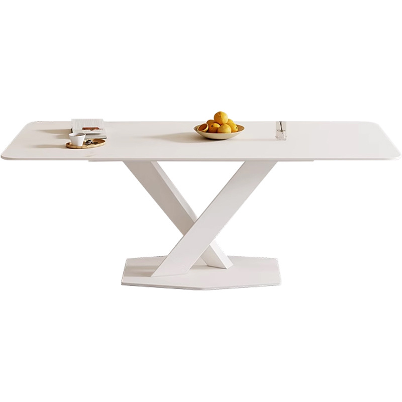 Luz estilo crema francés Enua roca placa mesa de comedor y silla combinación moderna simple hogar mesa de comedor hogar blanco puro rectangular