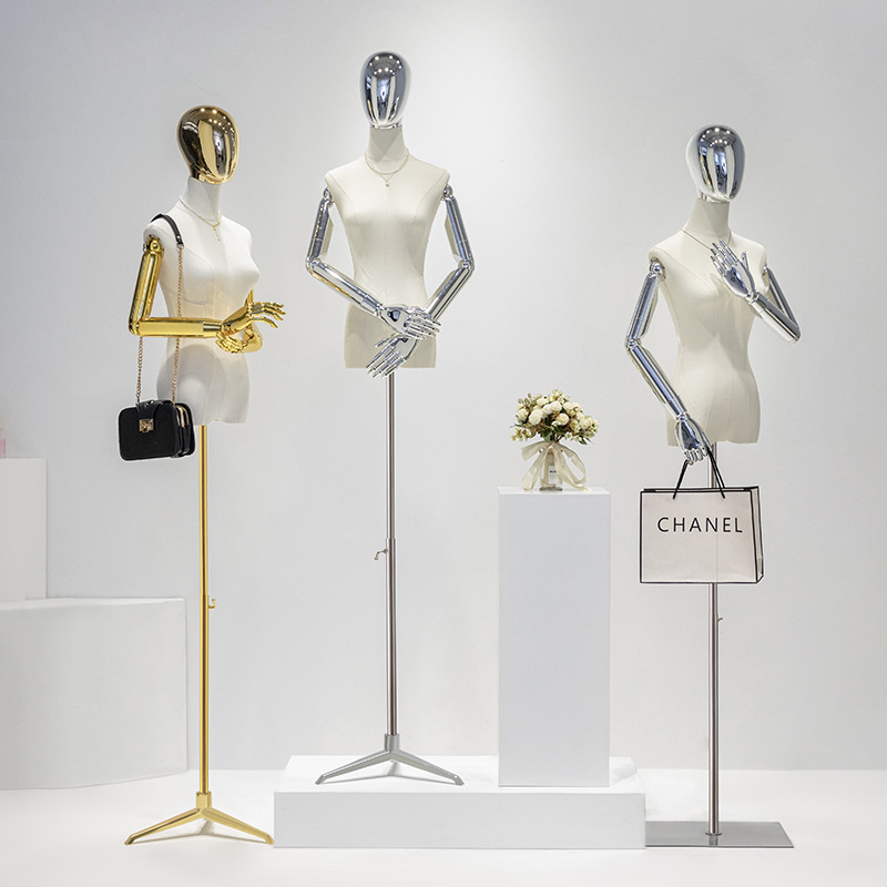 Fitted clothing store electroplated mannequin props female half-body women's clothing window mannequins dress mannequin display rack