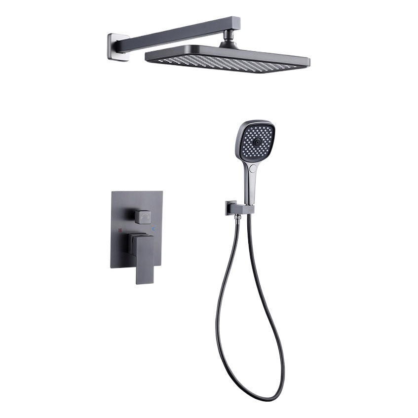 Traje de ducha de pared gris de pistola dividida de cobre transfronterizo oculto ducha de baño presurizado
