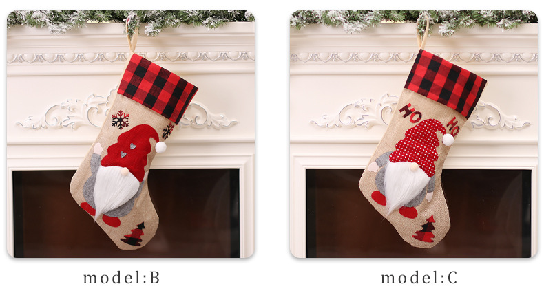 Christmas Stockings Plaid Santa Faceless Doll Tree Decorations_voghion.com