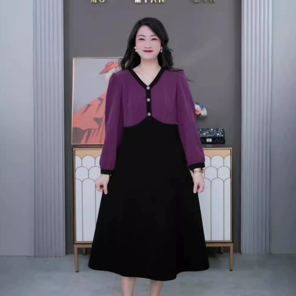 Осенний и зимний новый темперамент контрастный цвет вельвет высококачественный толстый MM носить женскую повседневную юбку для женщин среднего возраста