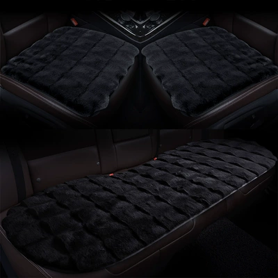 rear seat cushion winter warm — Wool pad - black-three-piece-set