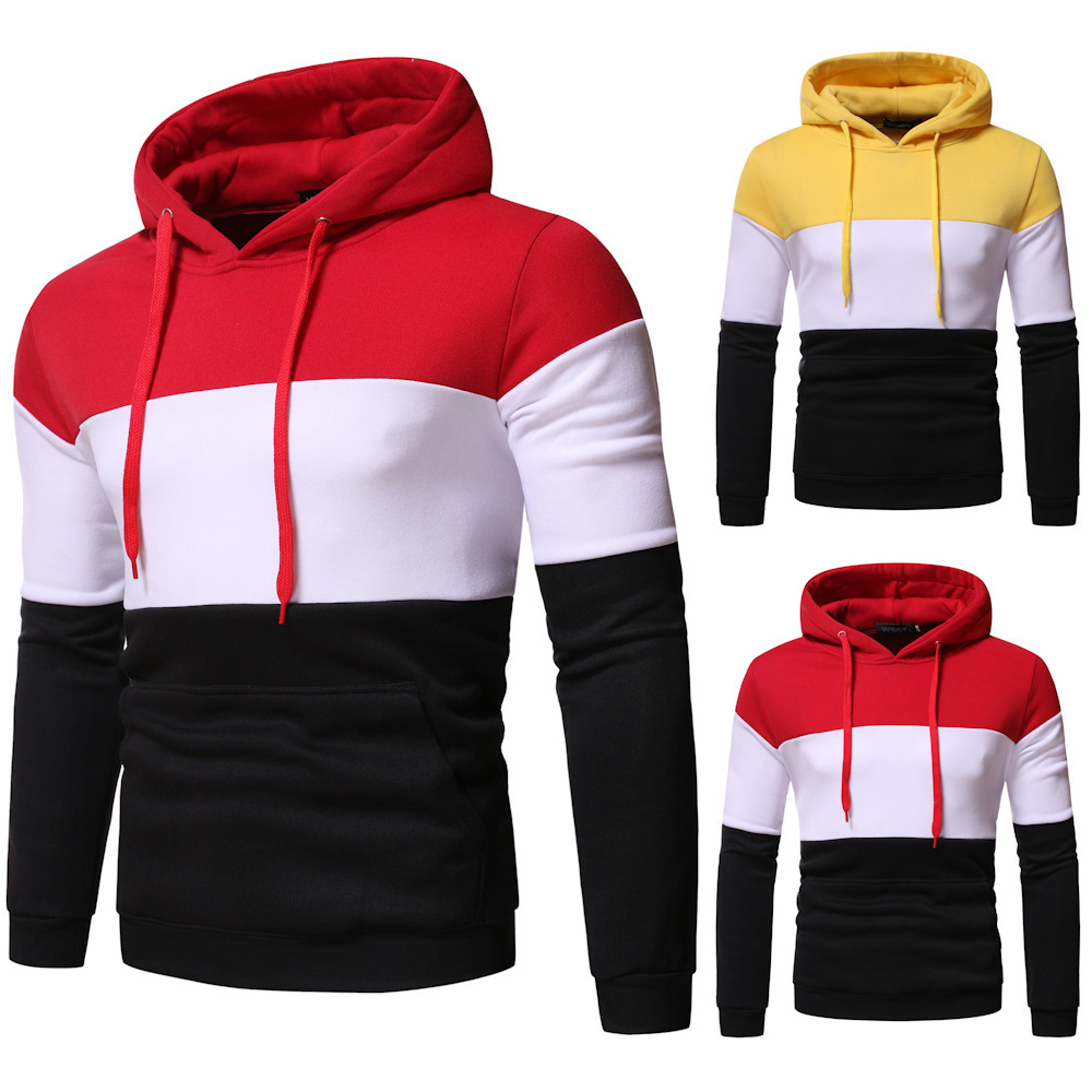 Men's Clothing autumn and winter men's clothing 3 color splicing pullover hooded casual men's sweater jacket_desvips.com