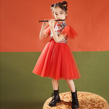 女童旗袍夏季中国风国潮连衣裙改良中式模特走秀礼服儿童唐装短袖