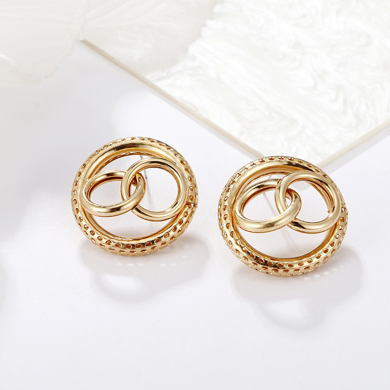 metal double circle cross twisted hollow geometric punk style earrings wholesale jewelry Nihaojewelrypicture8