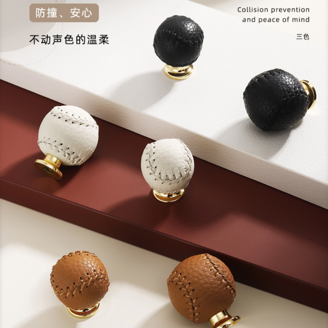 Fashion Leather Solid Single-Hole Zinc Alloy Tennis Style Gold Cabinet Wardrobe Drawer Shoe Cabinet Handle Accessories