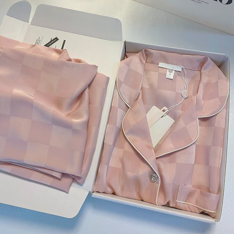 2023新型高級感春秋タイプのパジャマ女性秋の長袖の薄いタイプの女性のシルクの部屋の服の2つのセット|undefined