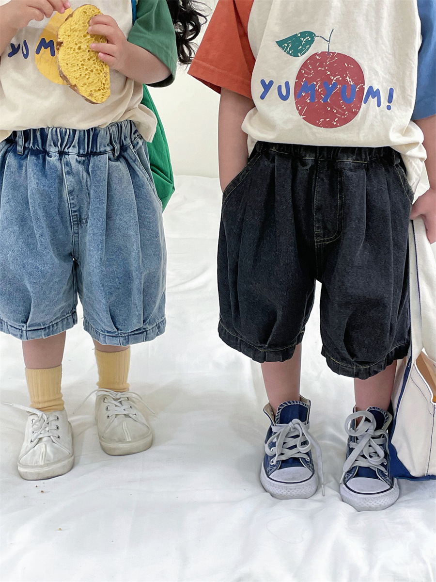 Jiaye Children's Summer Cotton Jeans For Men And Women,Stylish Five-quarter Pants,Loose Wide-leg Pants,Mid-pants