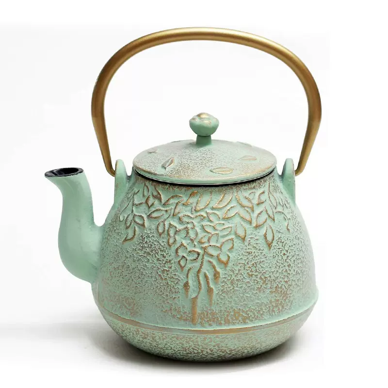 外贸防锈亮光内胆铁壶0.9L柳萌铁壶烧水泡茶壶cast iron  teapot
