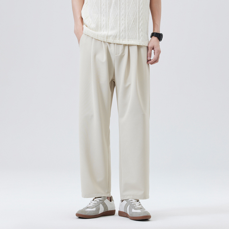2025 New Style Drapey Knitted Nine-Point Casual Trousers for Men, Suitable for Small People, Loose Wide-Leg Straight Pants