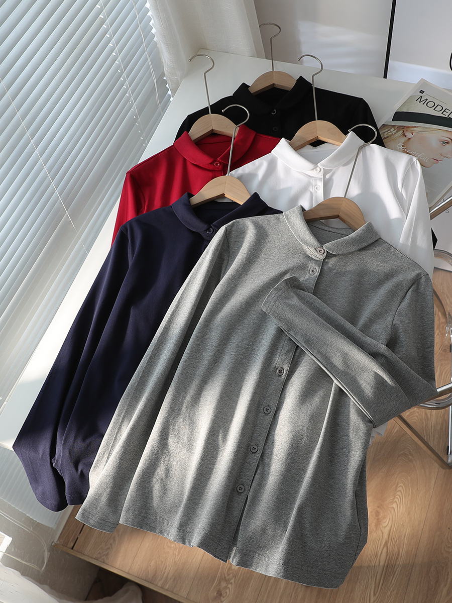 多用途で快適な女性用秋冬ボトムシャツ、ニットストレッチコットン長袖白シャツ、肌に優しく暖かいシャツ