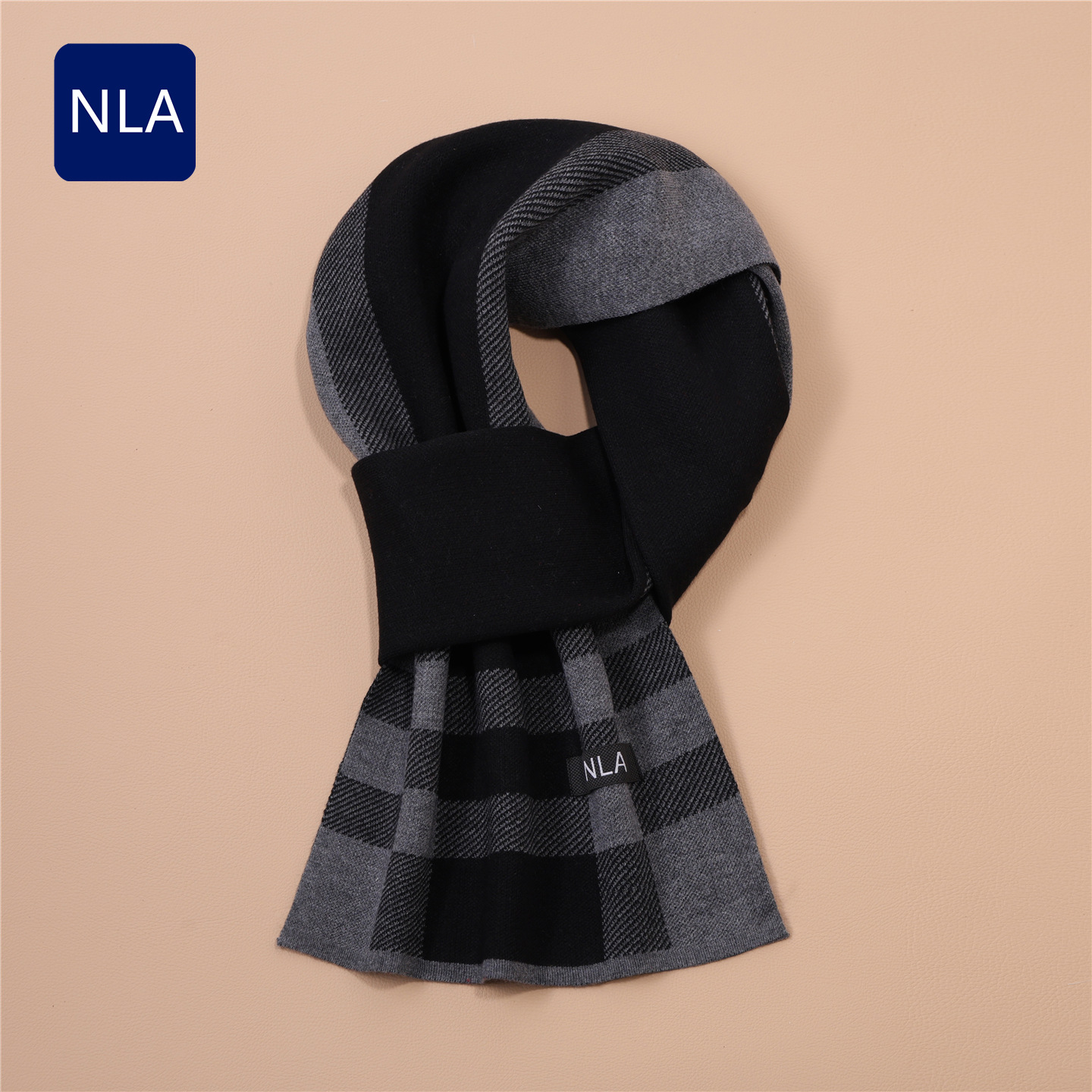 Men's wool scarf, winter warm knitted neck warmer, Korean-style fashionable and versatile long plaid scarf, a great gift