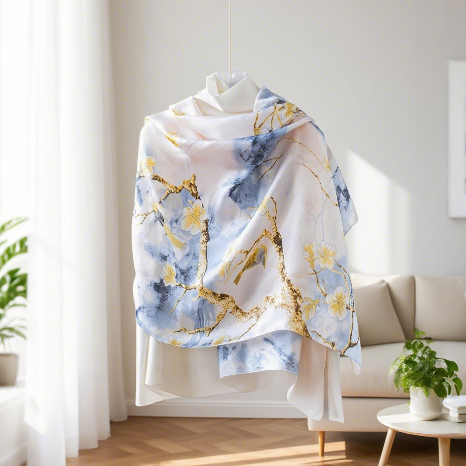 2025 primavera y verano nuevo estilo bufanda de seda mujer ligera y transpirable nueva bufanda de satén de seda para mujer estilo occidental bufanda larga chal