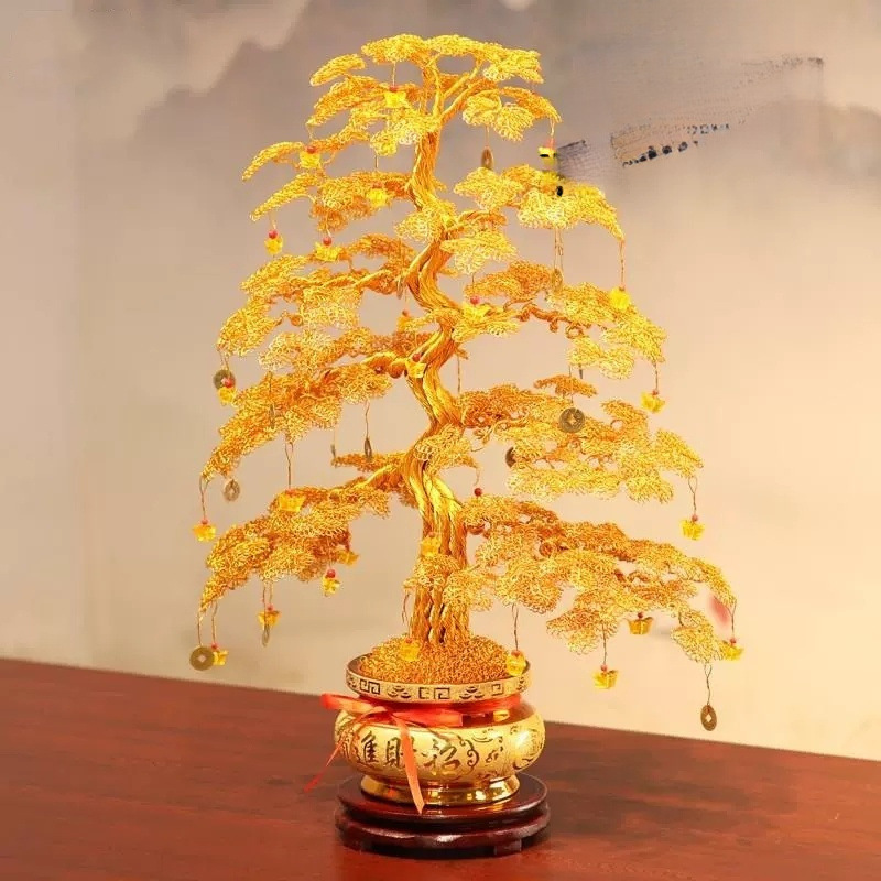 Hand-Woven Money Tree Aluminum Wire Handicrafts Finished Handmade Money Tree Shop Fortune Home Decoration Ornaments