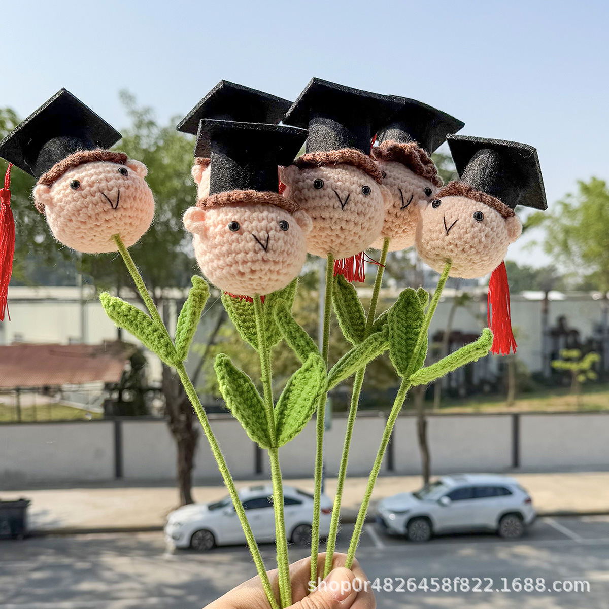 Hand-crocheted Finished Graduation Season Doctor Cap Boys' Girls' Animal Flower Blossom School Wool Knitted Crocheted Flower Blossom