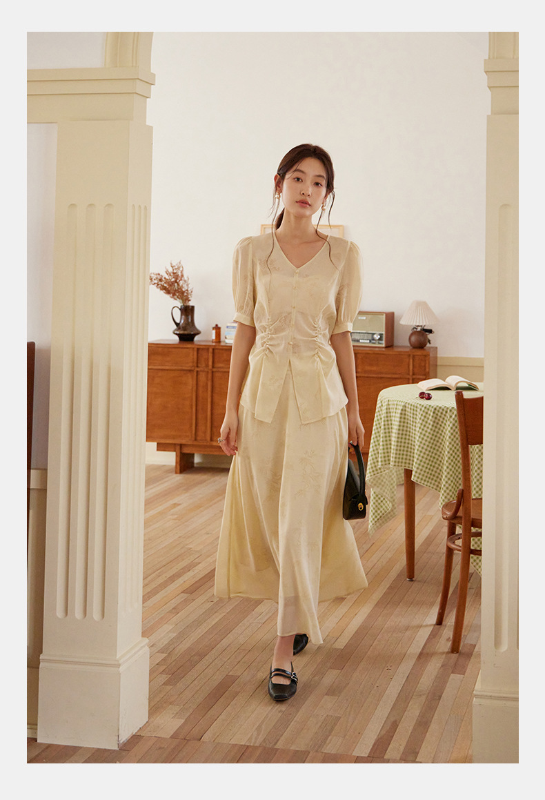 起范 2024夏季新款新中式印花上衣+中长款半身裙两件套套装82353 pic 11