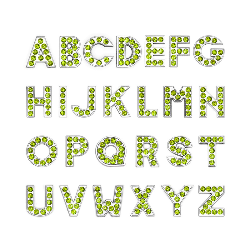 Wholesale chrome letters 8MM full diamond olive green diamond letters diy jewelry accessories English letters diamond letters Wholesale chrome letters 8MM full diamond olive green diamond letters diy jewelry accessories English letters diamond letters