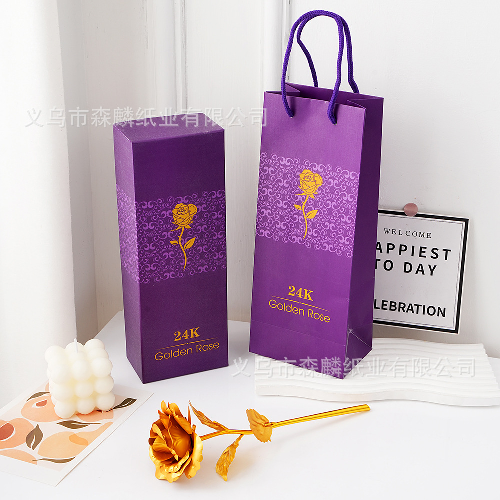 Caja de flores de oro de 24 quilates bolsa de papel conjunto de cajas de regalo de San Valentín embalaje caja de flores falsas