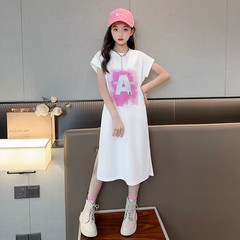 Summer Dress for Girls, Children's Korean Style Casual Long-Sleeve Tunic Dress for 12-Year-Old Girls, Big Kids Summer Outfit, Stylish Skirt