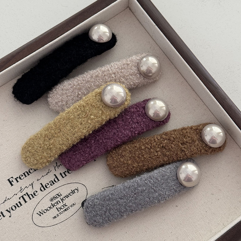Pince à cheveux BB en peluche colorée de style coréen, perle, tout-assorti, frange latérale, cheveux cassés, pince latérale, épingle à cheveux, grande épingle à cheveux mignonne_voghion.com