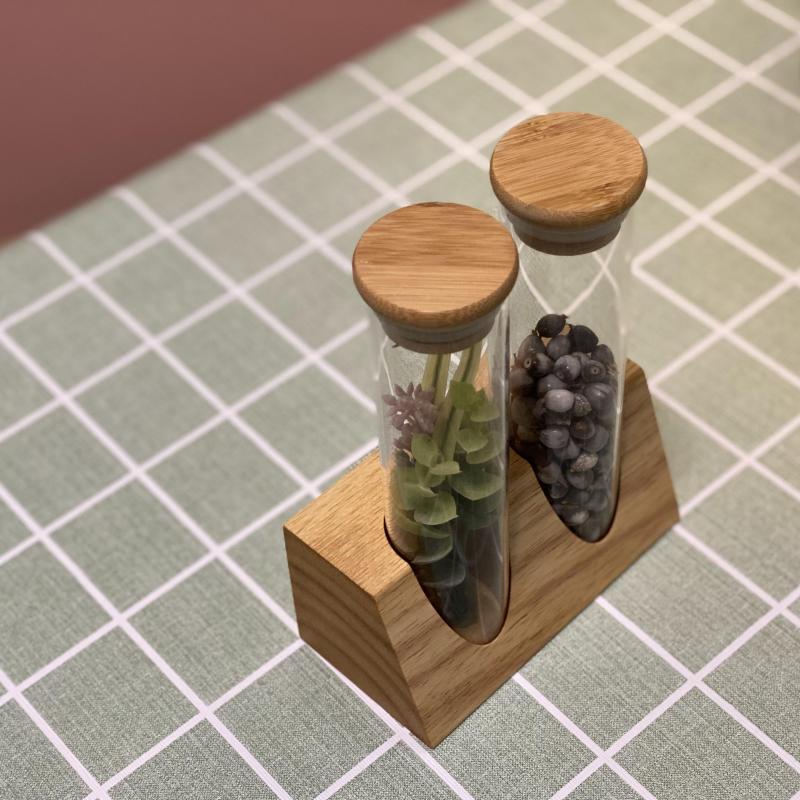 Tubo de ensayo de vidrio de borosilicato estante de exhibición de madera maciza muestra té granos de café cocina clasificación de almacenamiento tanque de almacenamiento