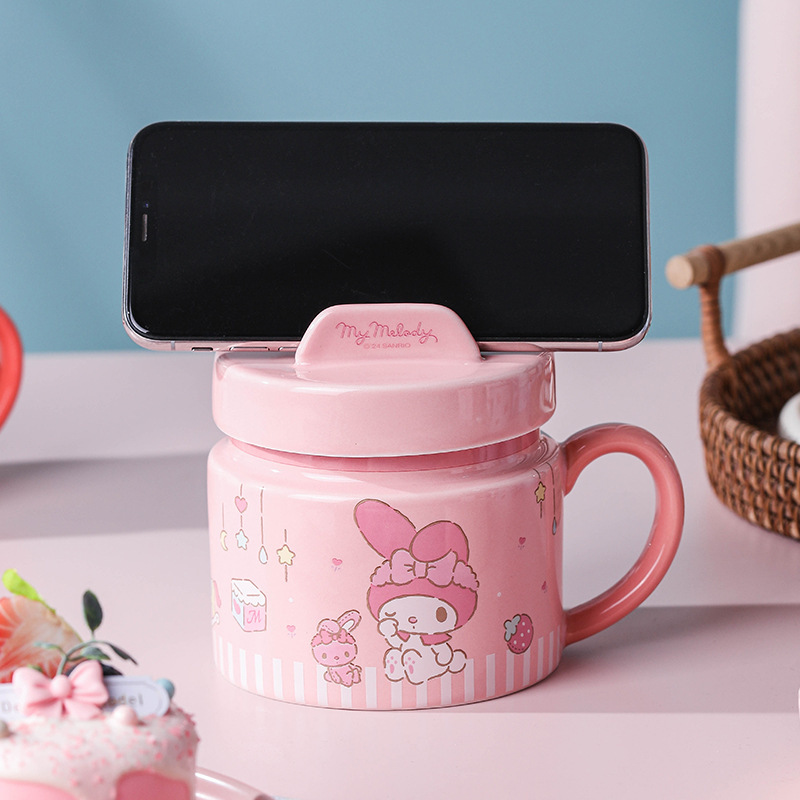 三丽鸥陶瓷支架杯HelloKitty马克杯可爱陶瓷杯子高颜值喝水杯家用|undefined