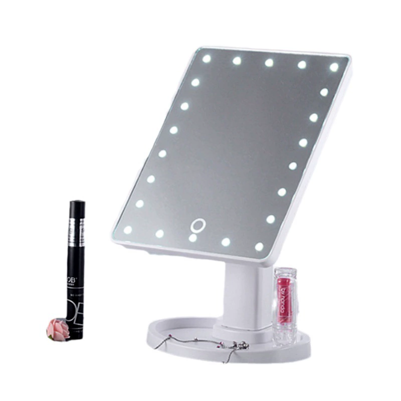 LED Dressing Mirror, Touch-Screen Portable Makeup Mirror, 16/22 LEDs, Rotatable with Storage Tray