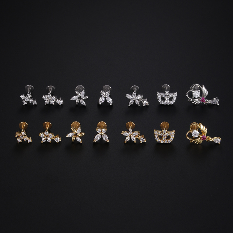 Simple Style Star Butterfly Stainless Steel Inlay Zircon lip stud 1 Piece