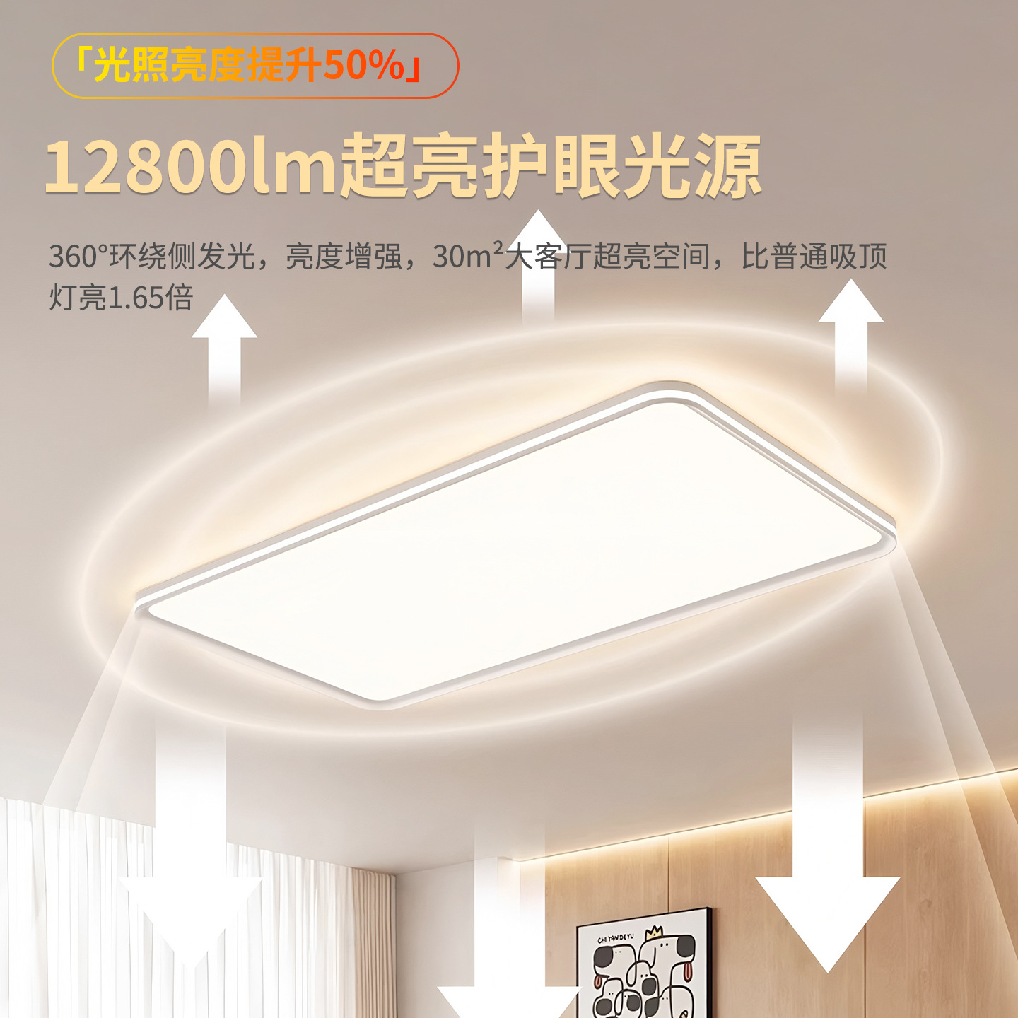 Lámpara de dormitorio moderna simple y sin hendiduras super brillante protector de ojos lateral luminoso sala de estar lámpara principal Zhongshan lámpara de techo