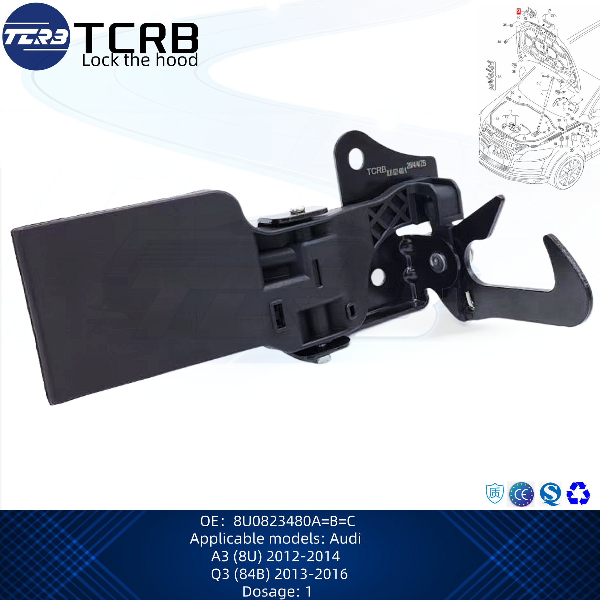 Cross-Border Hot-Selling Product 8U0823480 Hood Lock Suitable for Faw Audi Q3 84B Audi Imported Q3 8U