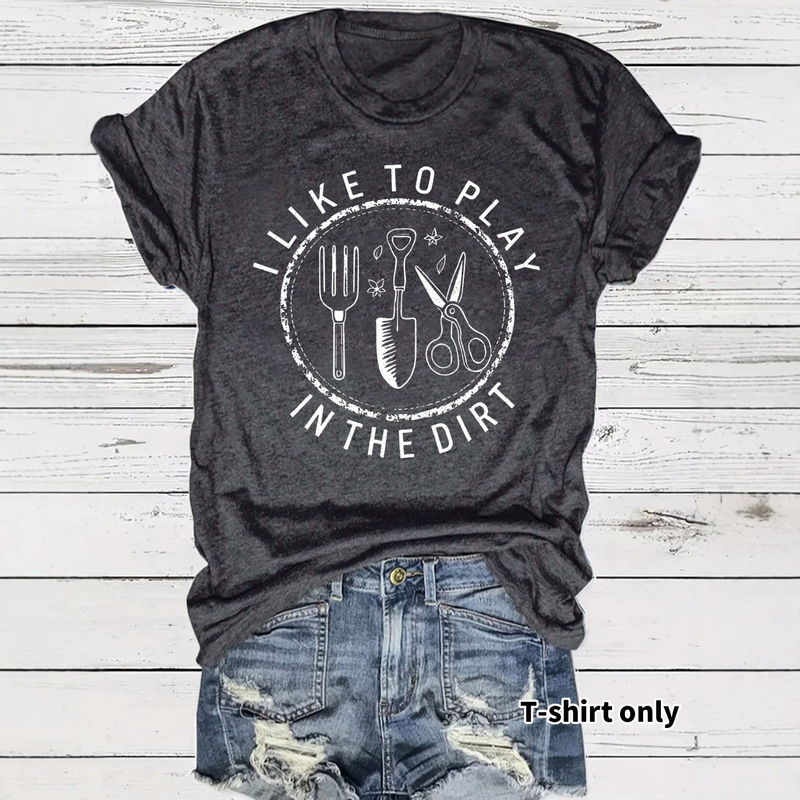 Amazon Cross-Border Short-Sleeved Women's T-Shirt with "I Like to Play in the Mud" Print, Loose and Fashionable, for Export Amazon Cross-Border Short-Sleeved Women's T-Shirt with "I Like to Play in the Mud" Print, Loose and Fashionable, for Export