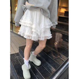 馨帮帮 白色蕾丝半身裙女秋冬新款字纱裙甜美公主蓬蓬蛋糕长裙