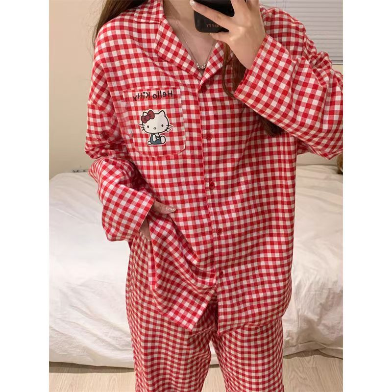 可爱Kitty猫睡衣女春秋季长袖长裤ins风套装学生宿舍家居服可外穿|undefined