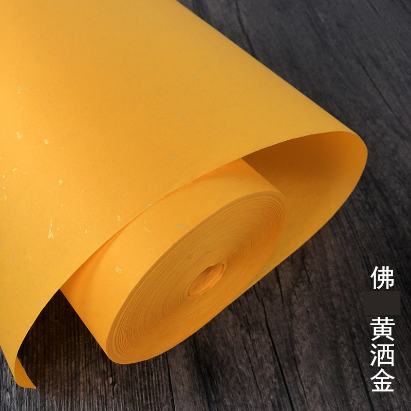 Espolvorear papel de arroz de largo rollo de oro engrosado gran Buda rojo amarillo antiguo azul y negro medio crudo caligrafía de caligrafía y pintura china