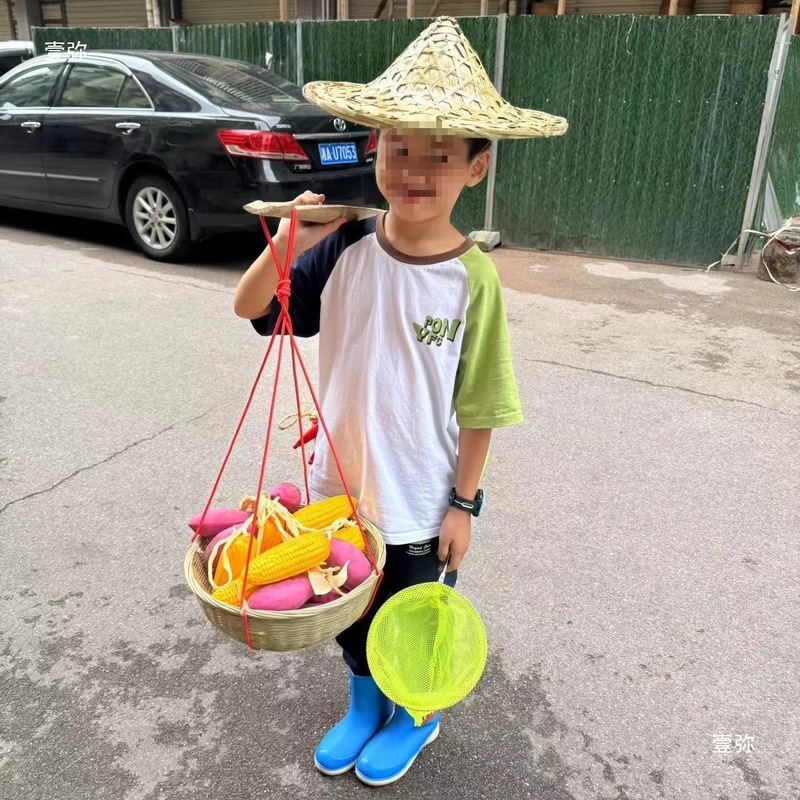 幼儿园小扁担道具孩子表演节目竹筐箩筐儿童竹制玩具游戏扁担|undefined