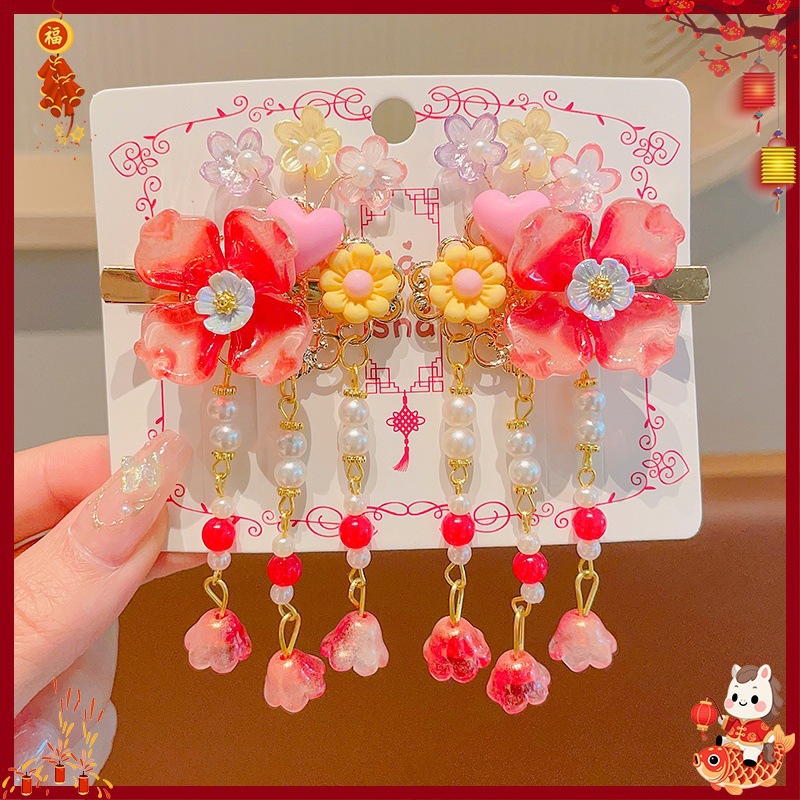 Horquilla Infantil con Borlas Chinas Hecha a Mano para Año Nuevo y Hanfu