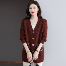 2025年新款中长款毛衣慵懒风外套女春秋洋气妈妈上衣粗线针织开衫