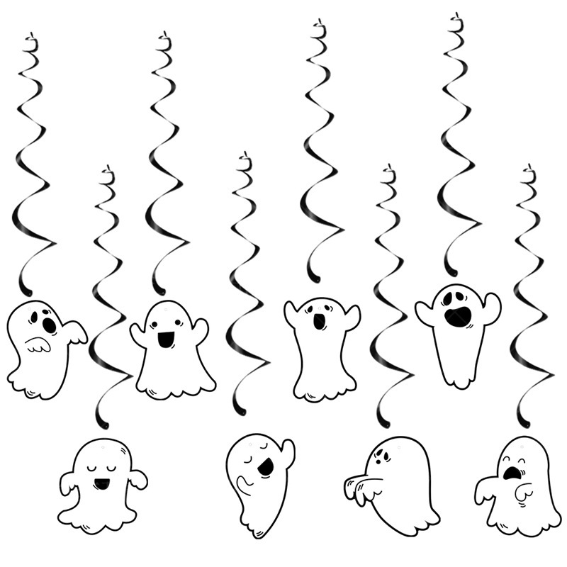 Suministro directo de fábrica de carteles en espiral de bandera de halloween, adornos en espiral de decoración de fiesta de halloween de flores fantasma