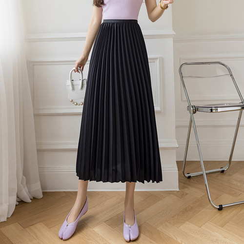 Women's pleated wide-leg skirt, high-waisted drape, spring summer loose casual skirt, chiffon pants, ice silk nine-inch skirt