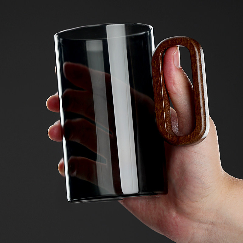 Taza de Té con Mango de Madera, Vidrio de Borosilicato, Resistente al Calor, Antiquemaduras, para Oficina y Hogar