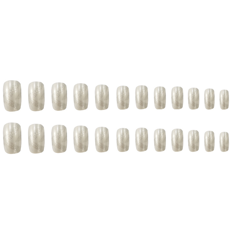 Polvo de brillo plateado de manicure para usar estilo de moda brillante y fino, uñas de cabeza plana larga, 24 piezas de parche de uñas falsas terminadas image 6
