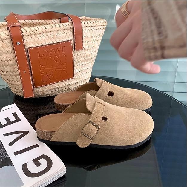 2026 Soft-Soled Cowhide Closed-Toe Slip-On Thick-Soled Flat Birkenstock Shoes for Women, Spring Outdoor Loafers, Genuine Leather