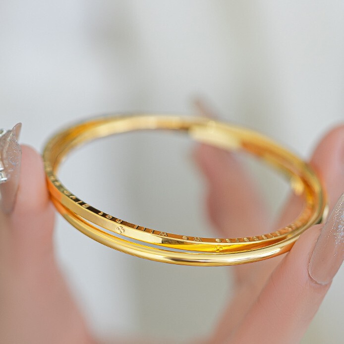 Double-ring Four-leaf Clover Letter Bracelet Women's Gold Plated Light Luxury High-end Sense English Lucky Grass Bracelet