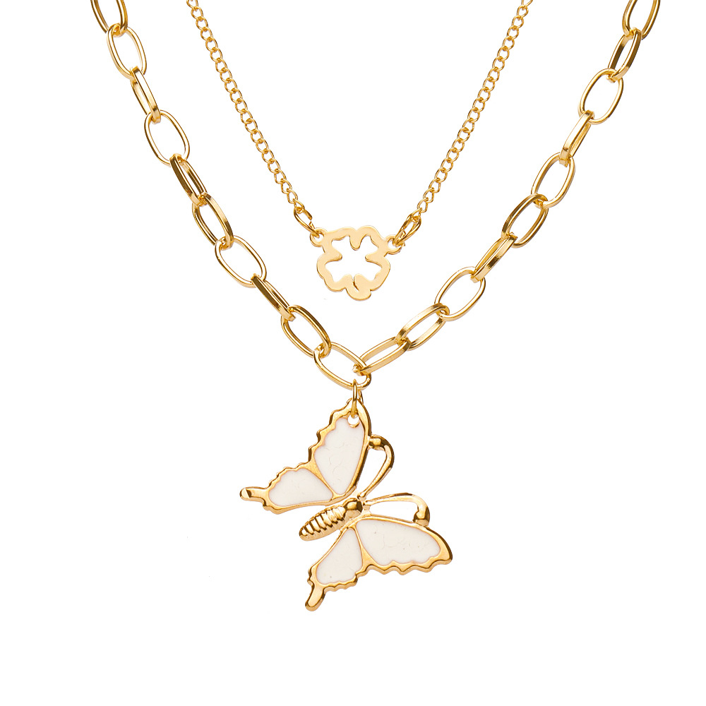 creative simple ladies fashion double layer butterfly pendant necklace