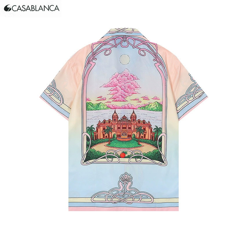 Касабланка рубашка летняя пляжная футболка модная CASA эффектная печатная рубашка мужская и женская рубашка