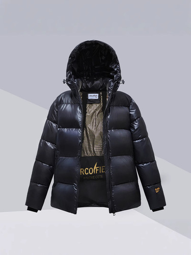 Black Gold Cotton Padded Jacket with Five-Panel Hooded Down Coat for Women and Men - Unisex Loose and Thick Padded Overcoat