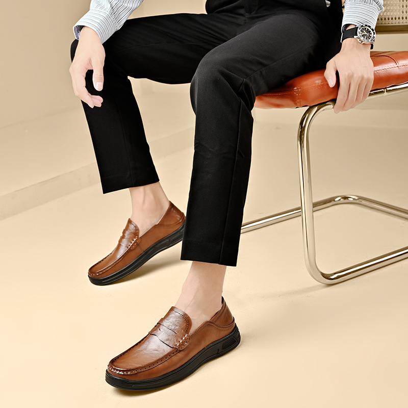 2024 otoño zapatos de hombre de tamaño grande zapatos de cuero casuales de negocios con suela suave antideslizante de mediana edad zapatos de papá para hombres con suela gruesa