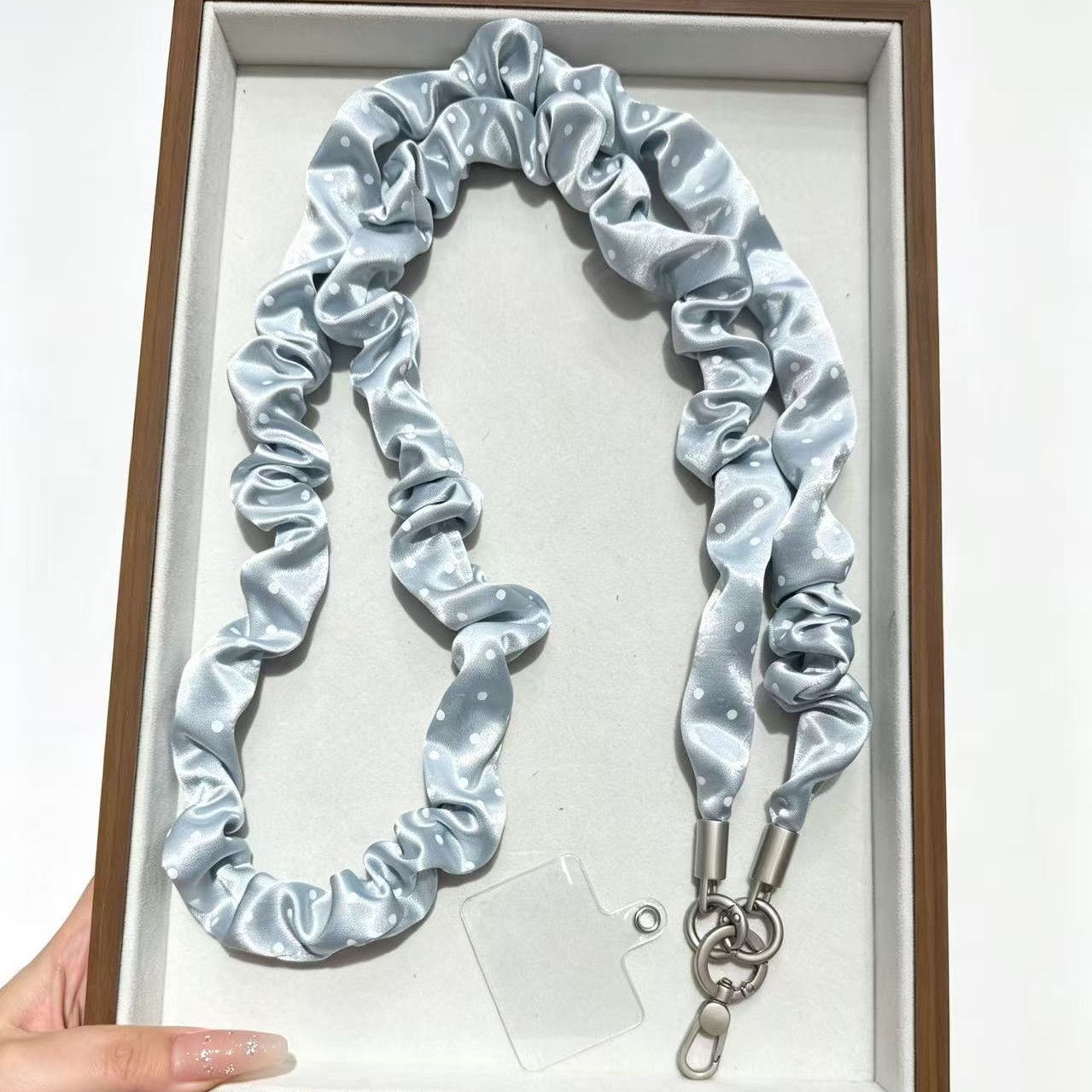 New autumn/winter Japanese and Korean style polka dot double-buckle phone chain, fabric phone strap, high-end phone chain, long crossbody style