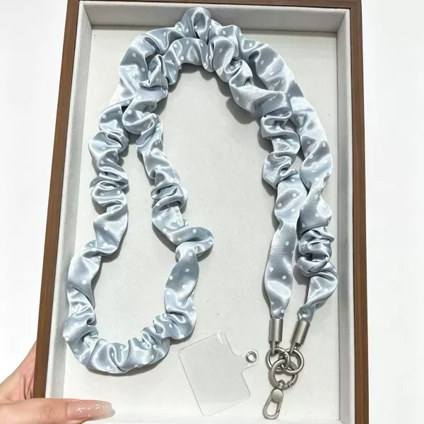 New autumn/winter Japanese and Korean style polka dot double-buckle phone chain, fabric phone strap, high-end phone chain, long crossbody style